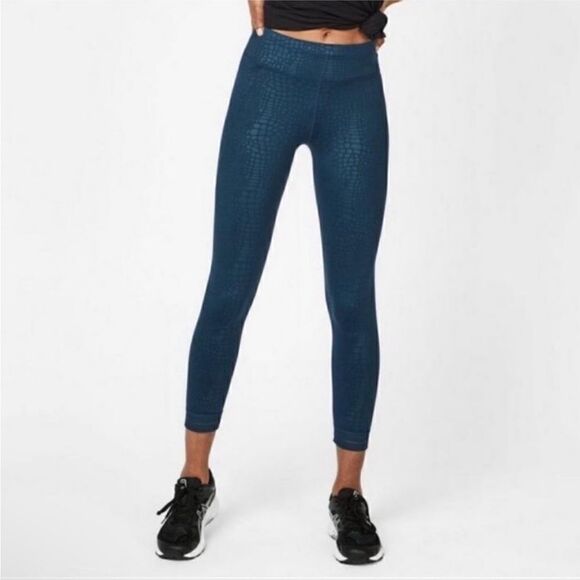 Sweaty Betty Pants - Sweaty Betty Women’s Dark Green Croc Embossed Mesh 7/8 Workout Pant Leggings Sml